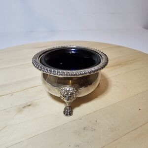 Vintage Ellis Barker Silver Plate Small Bowl With Cobalt Blue Glass Insert Liner